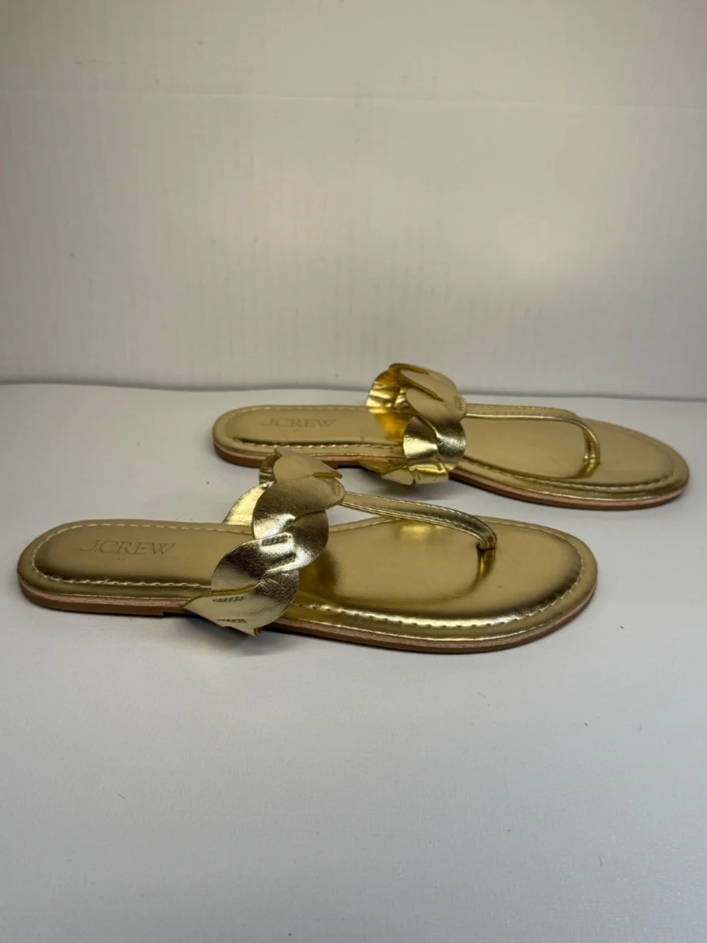 J. Crew Gold Metallic Braided Thong Sandals Flip Flops Size 7